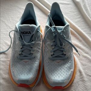 Hoka Clifton 8 Sky Blue with Orange Trim